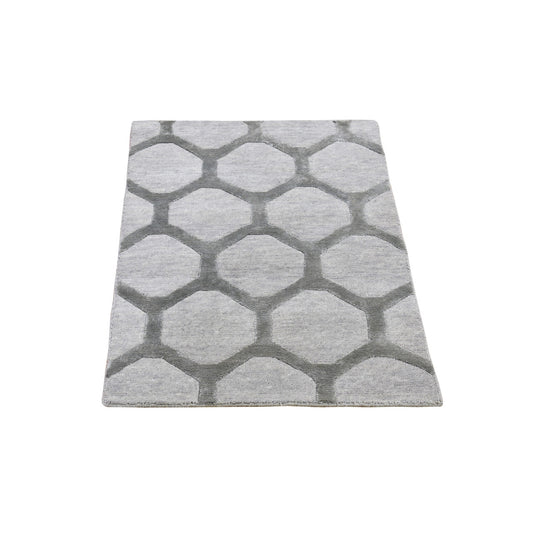 Modern and Contemporary Wool & Silk Hand Knotted Rug Grey No Border 2.0X3.0 -O066164