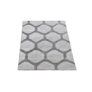Modern and Contemporary Wool & Silk Hand Knotted Rug Grey No Border 2.0X3.0 -O066164