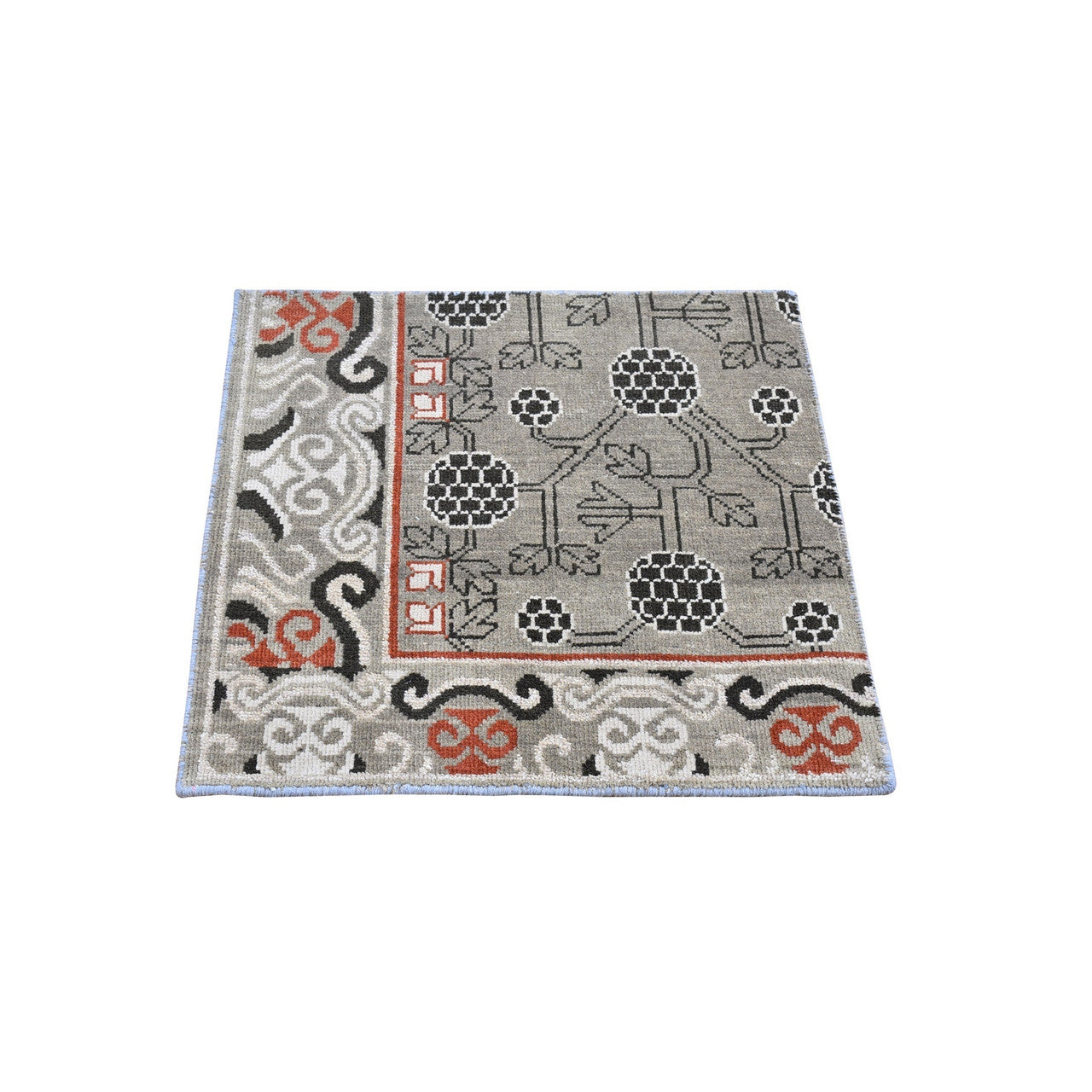 Gray 2'1" x 2'2" Tribal & Geometric Hand knotted Wool Rug - Sku: O066166
