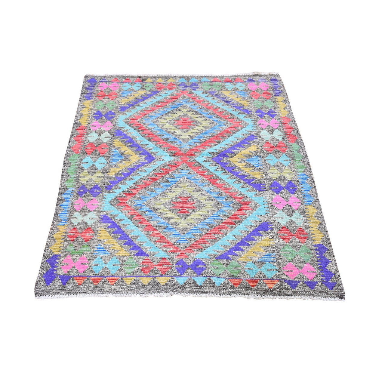 Ivory 3'3" x 5'0" Flat Weave Multicolored Hand woven Wool Rug -O066186