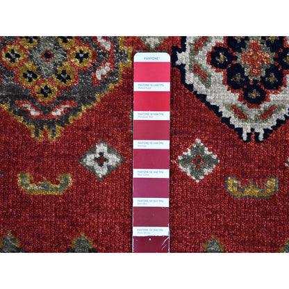 Tribal & Geometric Wool Hand Knotted Rug Red Gray 3.2X10.0 -O066190