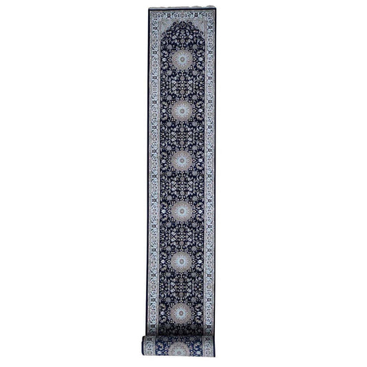 Fine Oriental Wool Hand Knotted Rug Blue Ivory 3.0X18.0 -O066228