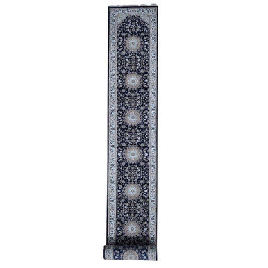 Fine Oriental Wool Hand Knotted Rug Blue Ivory 3.0X18.0 -O066228