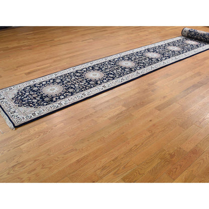 Fine Oriental Wool Hand Knotted Rug Blue Ivory 3.0X18.0 -O066228