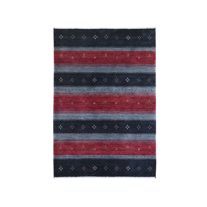 Modern and Contemporary Wool Hand Loomed Rug Black No Border 4.0X6.1 -O066239