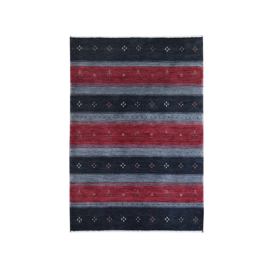 Modern and Contemporary Wool Hand Loomed Rug Black No Border 4.0X6.1 -O066239