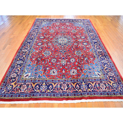 Persian Wool Hand Knotted Rug Red Navy Blue 7.0X11.8 -O066253