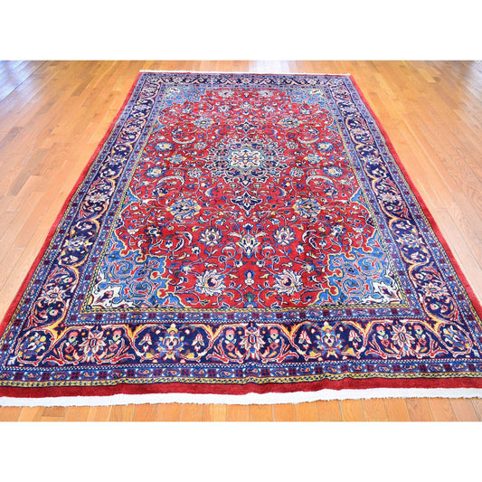 Persian Wool Hand Knotted Rug Red Navy Blue 7.0X11.8 -O066253