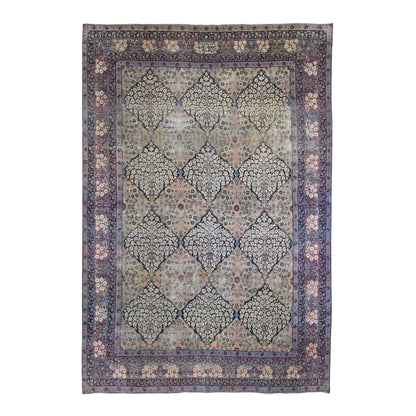 Antique Wool Hand Knotted Rug Beige Raspberry 7.0X10.5 -O066259