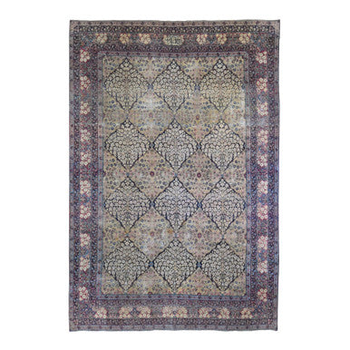 Antique Wool Hand Knotted Rug Beige Raspberry 7.0X10.5 -O066259