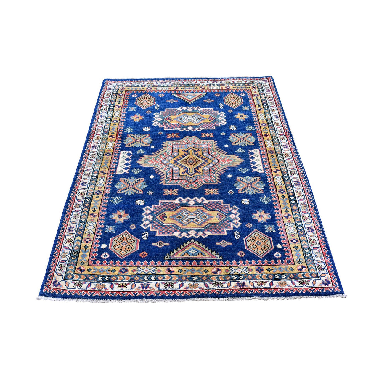 Kazak Wool Hand Knotted Rug Blue Ivory 3.9X5.9 -O066282