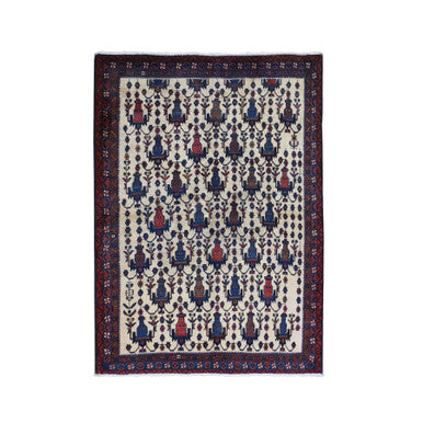 Persian Wool Hand Knotted Rug Ivory Navy Blue 4.10X7.0 -O066315