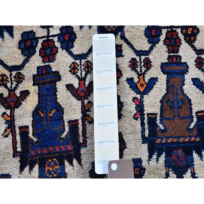 Persian Wool Hand Knotted Rug Ivory Navy Blue 4.10X7.0 -O066315