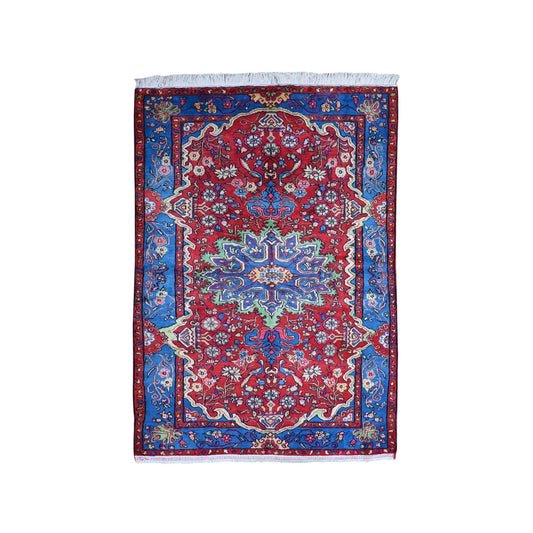 Persian Wool Hand Knotted Rug Red Denim Blue 4.3X6.2 -O066316