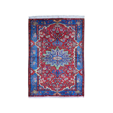 Persian Wool Hand Knotted Rug Red Denim Blue 4.3X6.2 -O066316