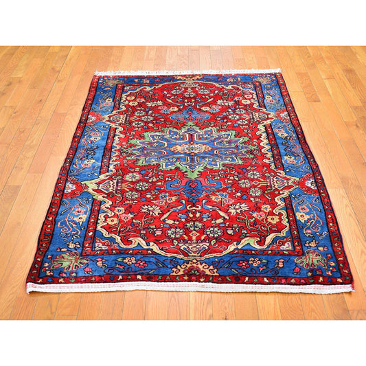 Persian Wool Hand Knotted Rug Red Denim Blue 4.3X6.2 -O066316