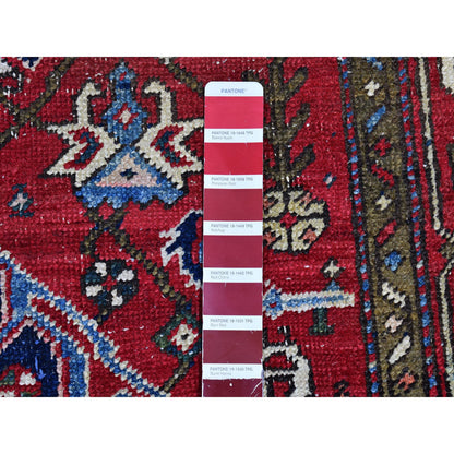 Antique Wool Hand Knotted Rug Blue Pompeian Red 4.10X5.10 -O066322