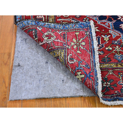 Antique Wool Hand Knotted Rug Blue Pompeian Red 4.10X5.10 -O066322
