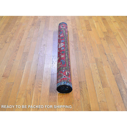 Antique Wool Hand Knotted Rug Blue Pompeian Red 4.10X5.10 -O066322