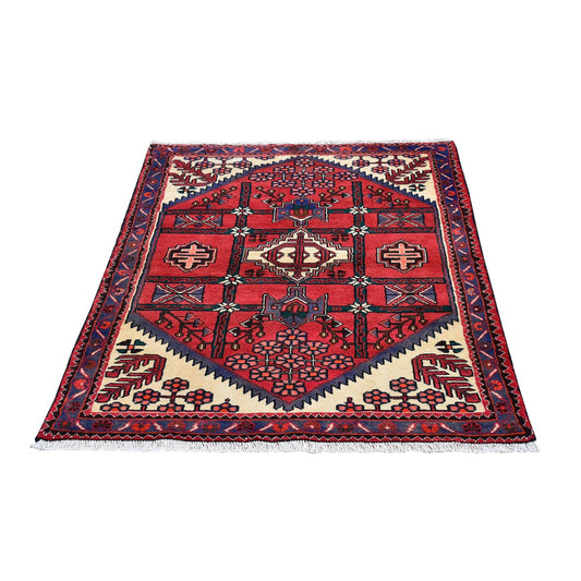 Persian Wool Hand Knotted Rug Red Denim Blue 3.5X4.10 -O066326