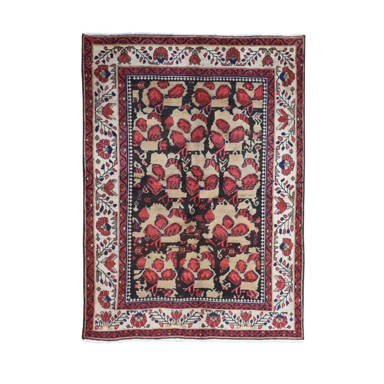 Beige 4'5" x 6'1" Persian Hand knotted Wool Rug - Sku: O066328