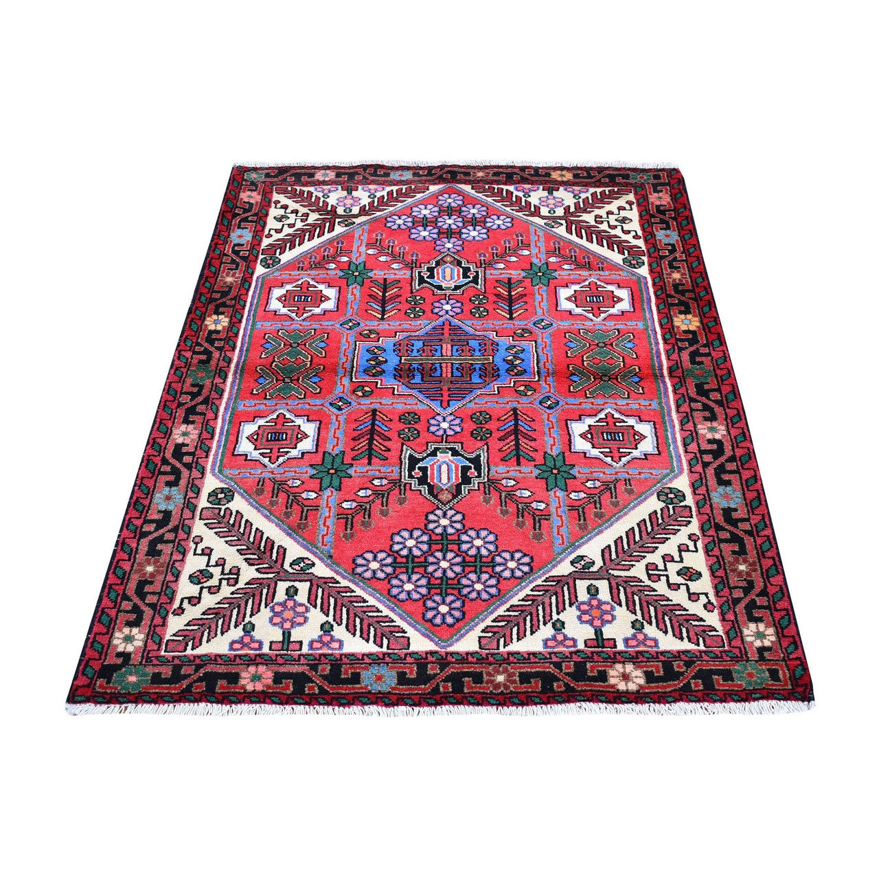 Persian Wool Hand Knotted Rug Red Charcoal Black 3.8X5.3 -O066345