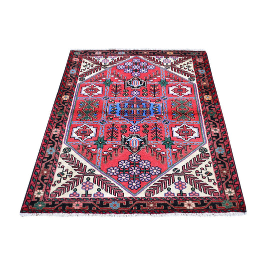Persian Wool Hand Knotted Rug Red Charcoal Black 3.8X5.3 -O066345