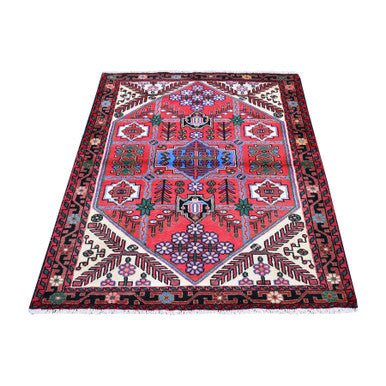 Persian Wool Hand Knotted Rug Red Charcoal Black 3.8X5.3 -O066345