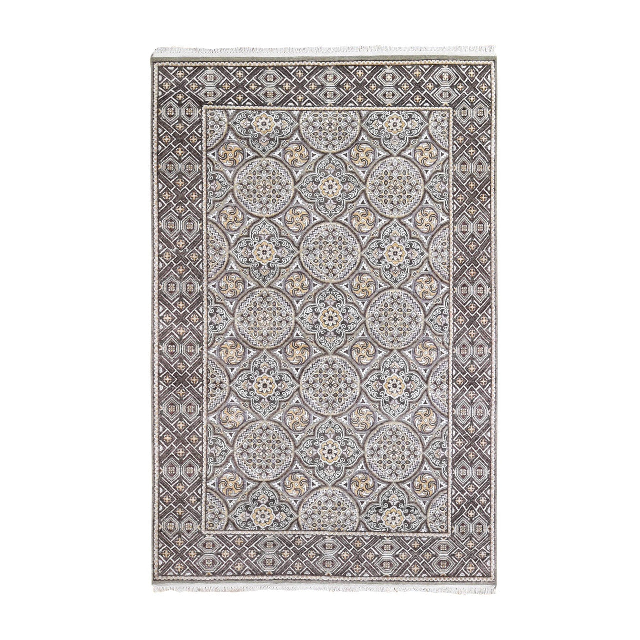 Brown 6'2" x 9'3" Transitional Hand knotted Wool/Silk Rug - Sku: O066352