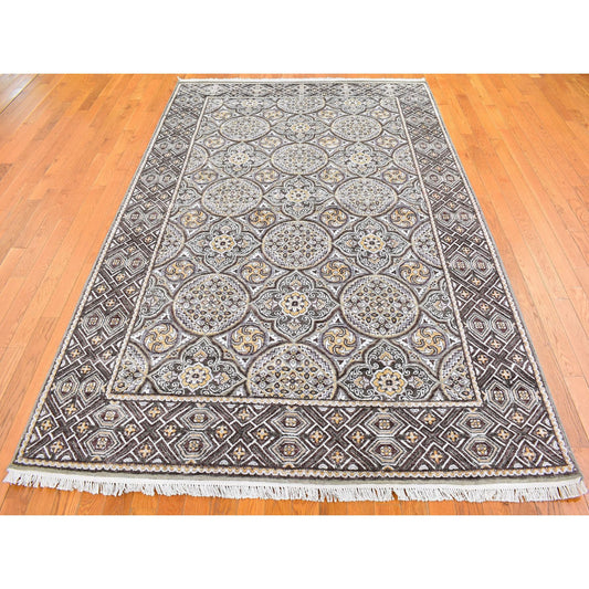 Transitional Wool & Silk Hand Knotted Rug Brown Brown 6.2X9.3 -O066352