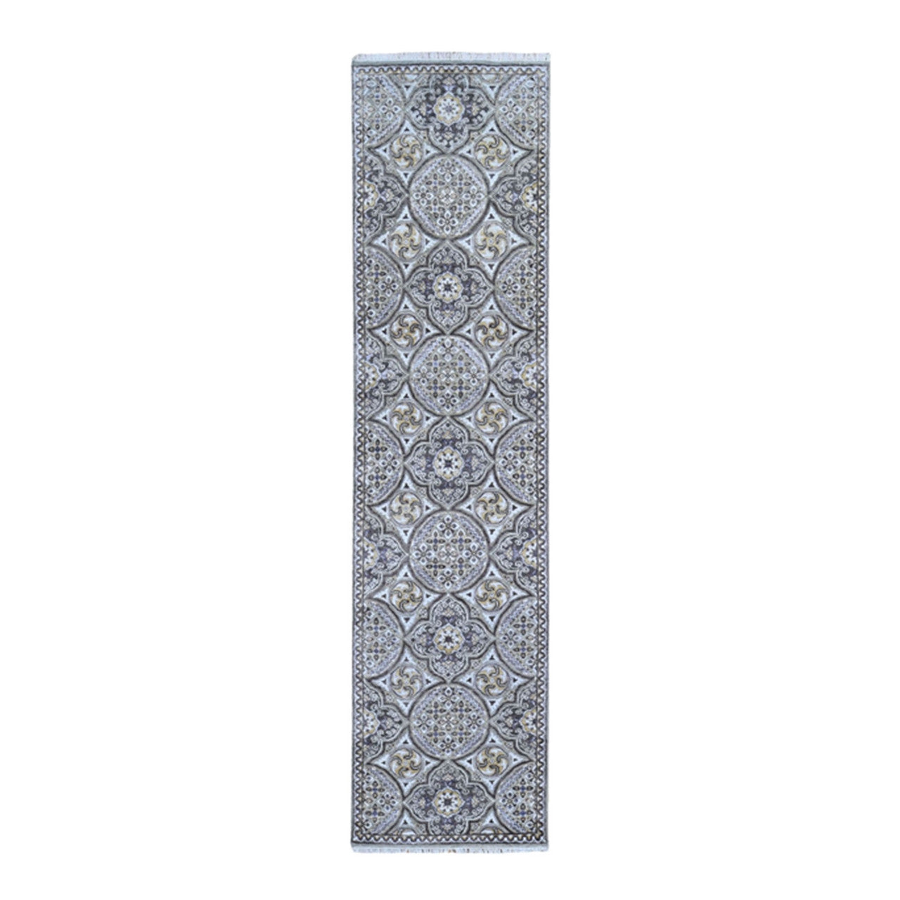 Brown 2'6" x 10'1" Transitional Hand knotted Wool/Silk Rug - Sku: O066356