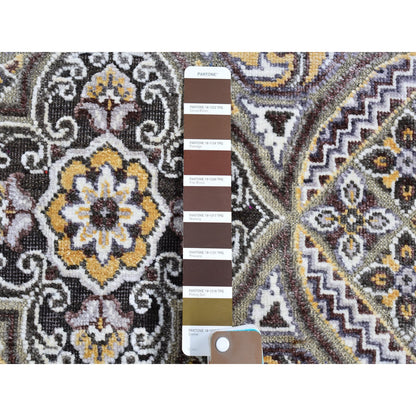 Transitional Wool & Silk Hand Knotted Rug Brown No Border 2.6X10.1 -O066356