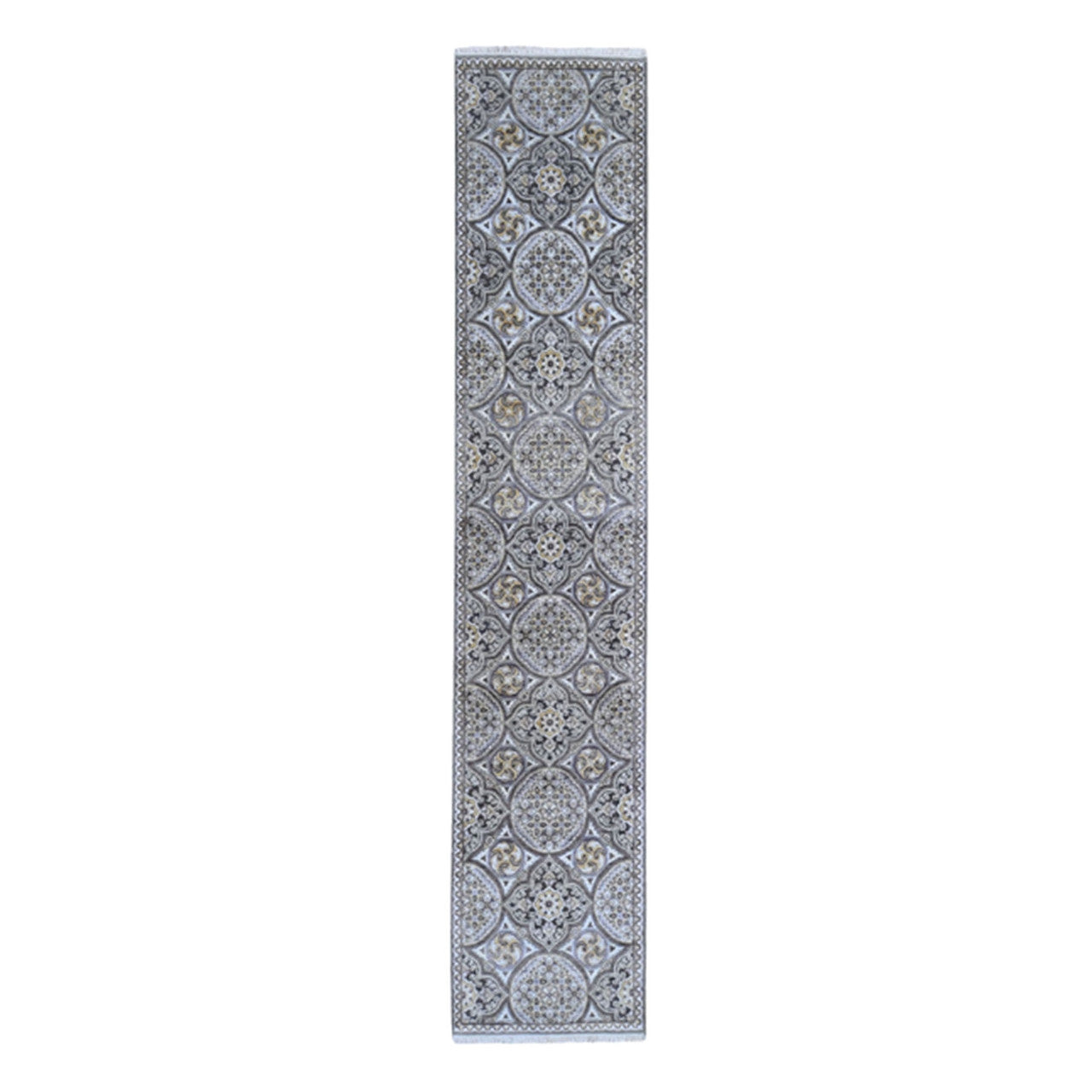 Brown 2'6" x 12'3" Transitional Hand knotted Wool/Silk Rug - Sku: O066357