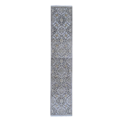 Transitional Wool & Silk Hand Knotted Rug Brown No Border 2.6X12.3 -O066357