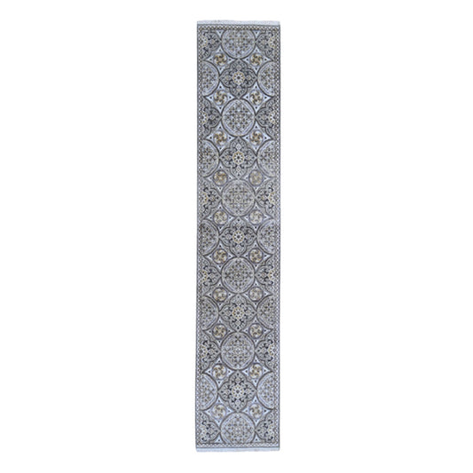 Transitional Wool & Silk Hand Knotted Rug Brown No Border 2.6X12.3 -O066357