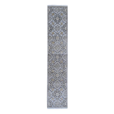 Transitional Wool & Silk Hand Knotted Rug Brown No Border 2.6X12.3 -O066357