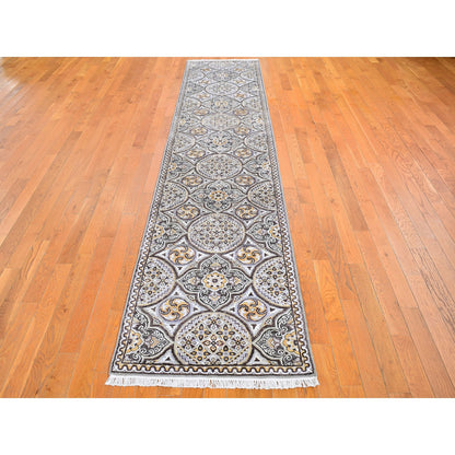 Transitional Wool & Silk Hand Knotted Rug Brown No Border 2.6X12.3 -O066357