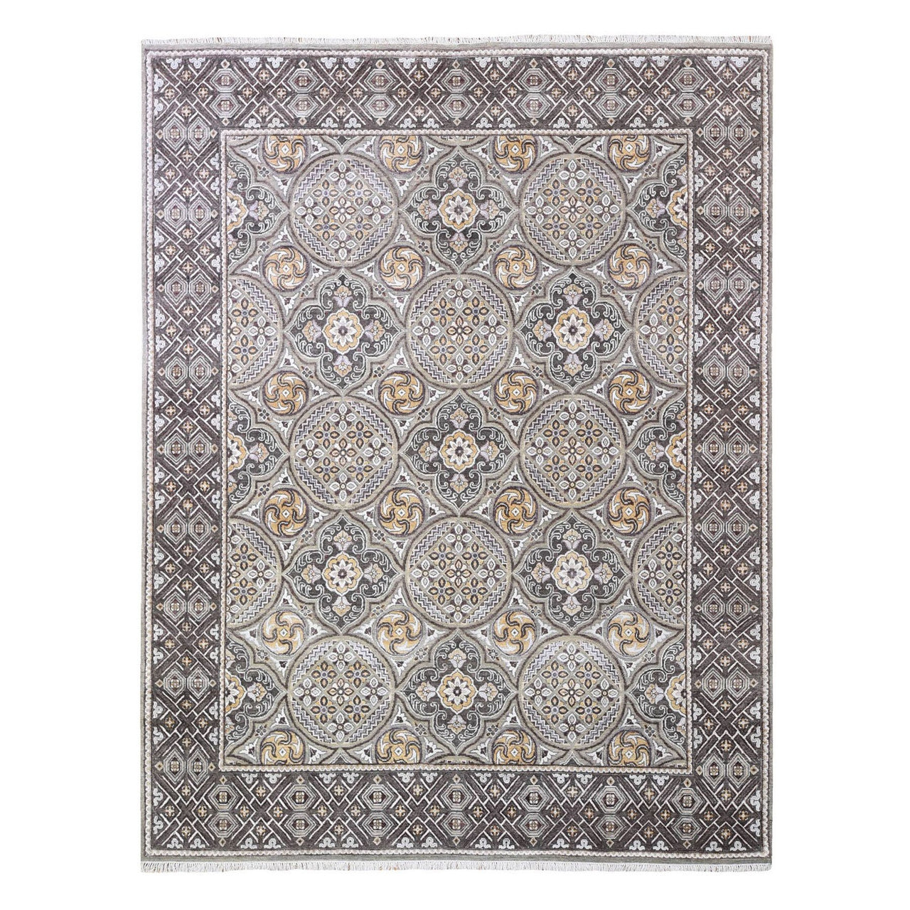 Brown 8'1" x 10'0" Transitional Hand knotted Wool/Silk Rug - Sku: O066363