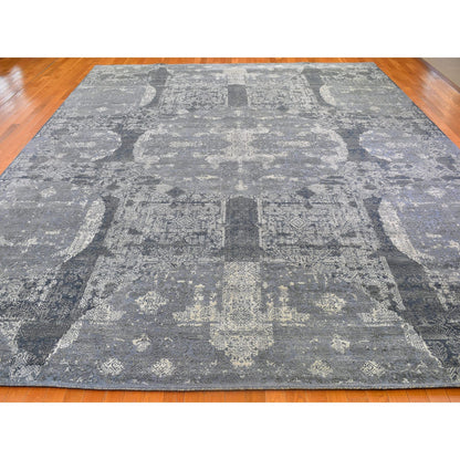 Transitional Wool & Pure Silk Hand Knotted Rug Grey No Border 12.0X15.1 -O066364