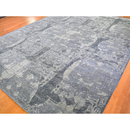 Transitional Wool & Pure Silk Hand Knotted Rug Grey No Border 12.0X15.1 -O066364