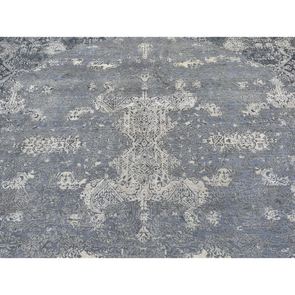 Transitional Wool & Pure Silk Hand Knotted Rug Grey No Border 12.0X15.1 -O066364