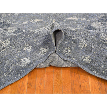 Transitional Wool & Pure Silk Hand Knotted Rug Grey No Border 12.0X15.1 -O066364