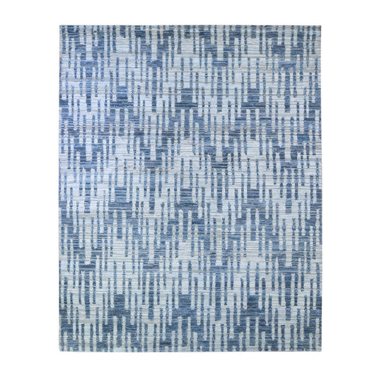 Modern and Contemporary Wool & Silk Hand Knotted Rug Blue No Border 8.0X10.0 -O066377