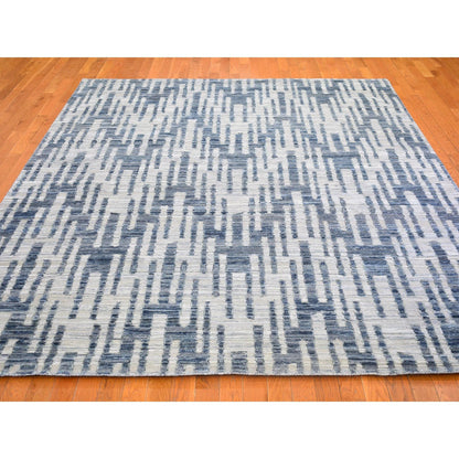 Modern and Contemporary Wool & Silk Hand Knotted Rug Blue No Border 8.0X10.0 -O066377