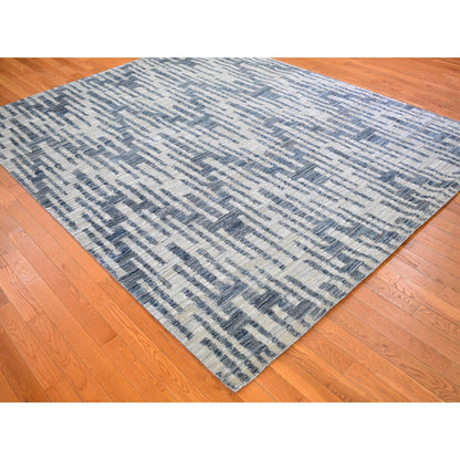 Modern and Contemporary Wool & Silk Hand Knotted Rug Blue No Border 8.0X10.0 -O066377