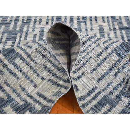 Modern and Contemporary Wool & Silk Hand Knotted Rug Blue No Border 8.0X10.0 -O066377