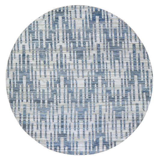 Modern and Contemporary Wool & Silk Hand Knotted Rug Blue No Border 8.1X8.1 -O066378