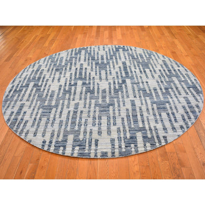 Modern and Contemporary Wool & Silk Hand Knotted Rug Blue No Border 8.1X8.1 -O066378