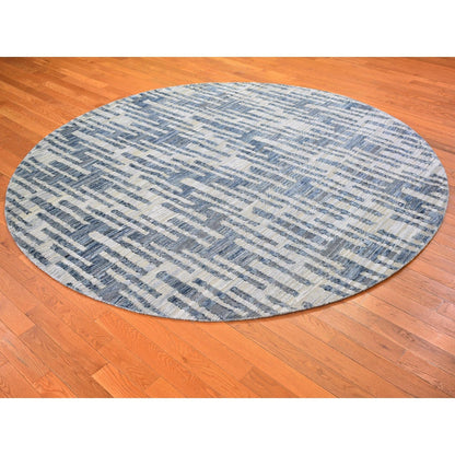 Modern and Contemporary Wool & Silk Hand Knotted Rug Blue No Border 8.1X8.1 -O066378