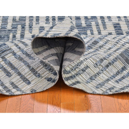 Modern and Contemporary Wool & Silk Hand Knotted Rug Blue No Border 8.1X8.1 -O066378
